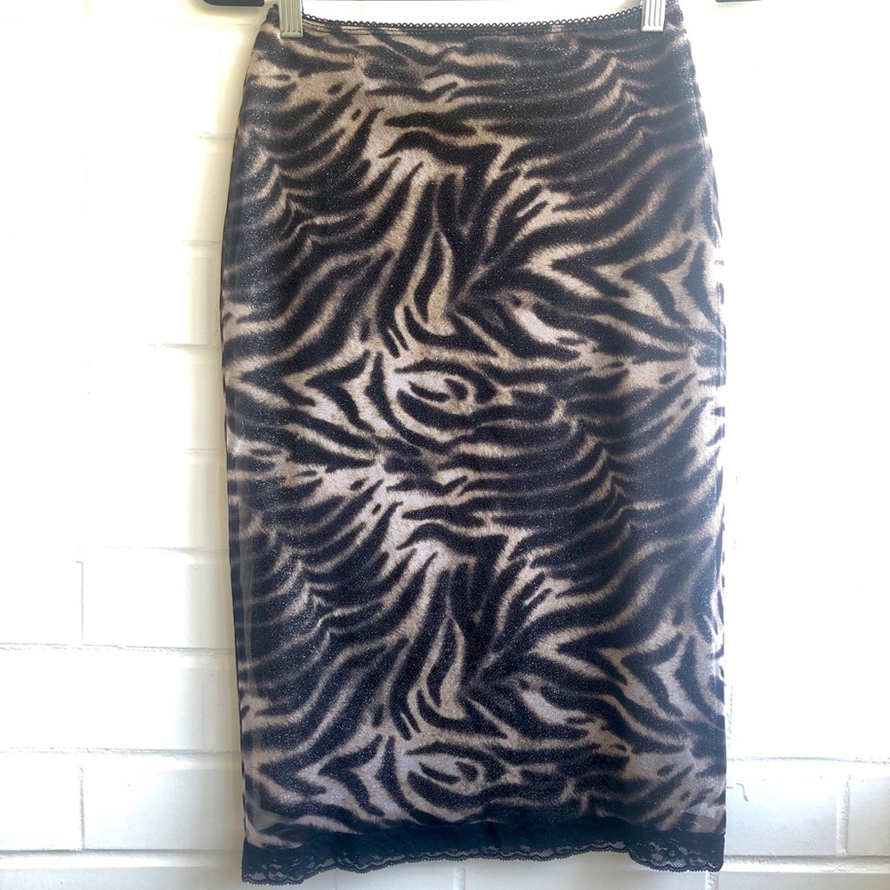 Lurex Animal print midi skirt with lace detail